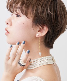 クロス淡水パールゴールドチェーンピアス