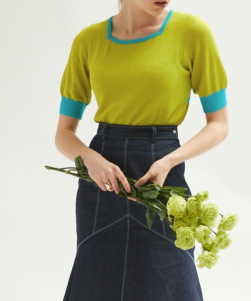 Keeepy(キーピー)の「【Keeepy】back open color scheme knit short pullover(ニット/セーター・レディース・ライトグリーン/ブルーグリーン・FREE)」の3枚目の写真