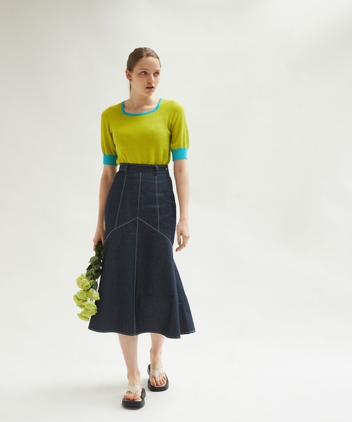 Keeepy(キーピー)の「【Keeepy】back open color scheme knit short pullover(ニット/セーター・レディース・ライトグリーン/ブルーグリーン・FREE)」の4枚目の写真