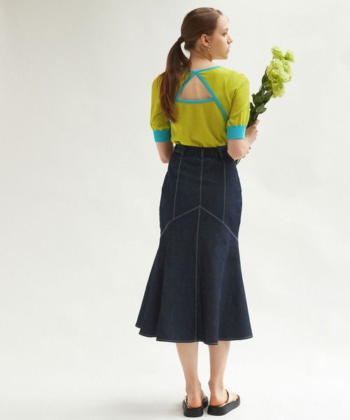 Keeepy(キーピー)の「【Keeepy】back open color scheme knit short pullover(ニット/セーター・レディース・ライトグリーン/ブルーグリーン・FREE)」の5枚目の写真