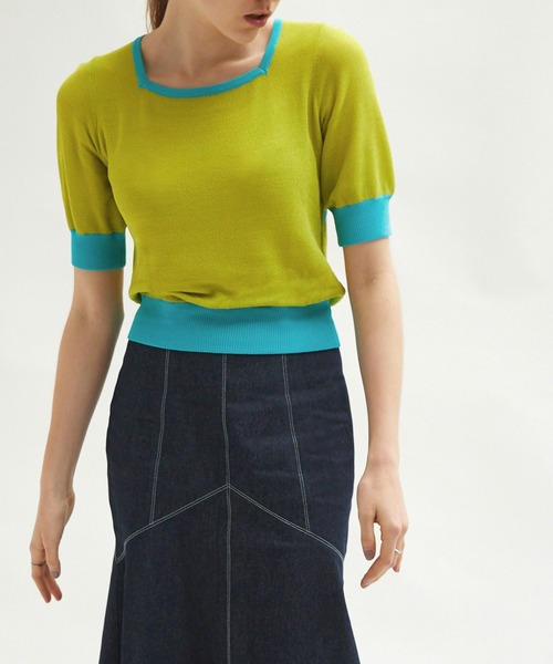 Keeepy(キーピー)の「【Keeepy】back open color scheme knit short pullover(ニット/セーター・レディース・ライトグリーン/ブルーグリーン・FREE)」の6枚目の写真