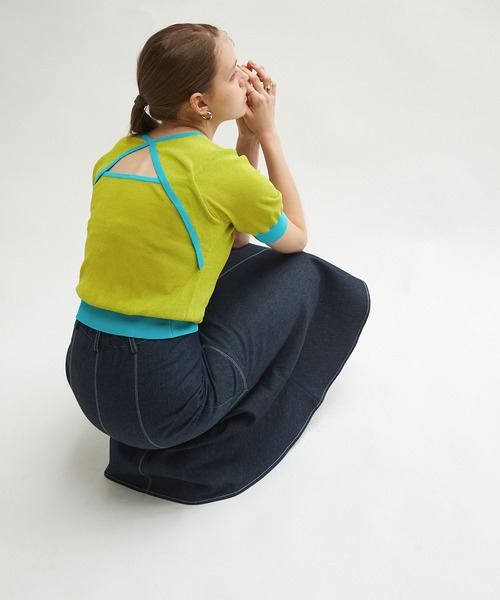 Keeepy(キーピー)の「【Keeepy】back open color scheme knit short pullover(ニット/セーター・レディース・ライトグリーン/ブルーグリーン・FREE)」の8枚目の写真