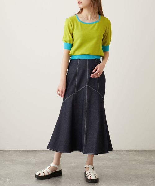 Keeepy(キーピー)の「【Keeepy】back open color scheme knit short pullover(ニット/セーター・レディース・ライトグリーン/ブルーグリーン・FREE)」の9枚目の写真