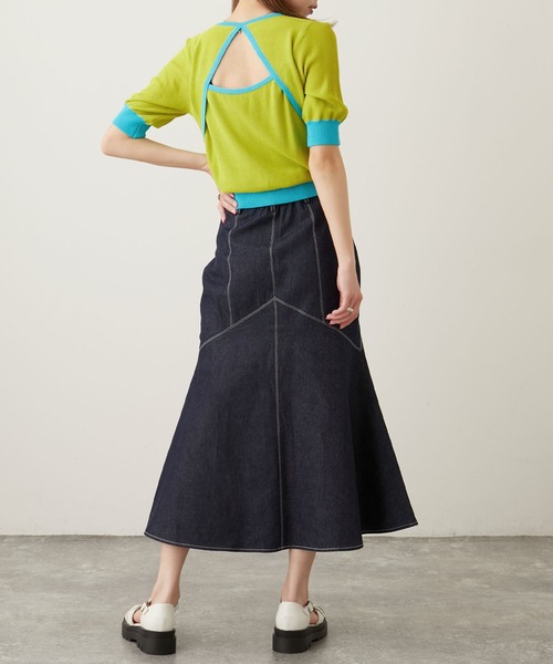 Keeepy(キーピー)の「【Keeepy】back open color scheme knit short pullover(ニット/セーター・レディース・ライトグリーン/ブルーグリーン・FREE)」の11枚目の写真