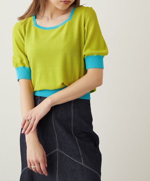 Keeepy(キーピー)の「【Keeepy】back open color scheme knit short pullover(ニット/セーター・レディース・ライトグリーン/ブルーグリーン・FREE)」の12枚目の写真
