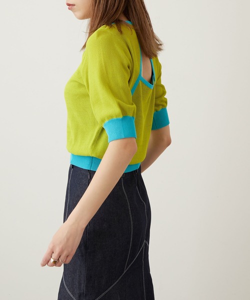 Keeepy(キーピー)の「【Keeepy】back open color scheme knit short pullover(ニット/セーター・レディース・ライトグリーン/ブルーグリーン・FREE)」の13枚目の写真