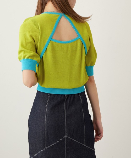 Keeepy(キーピー)の「【Keeepy】back open color scheme knit short pullover(ニット/セーター・レディース・ライトグリーン/ブルーグリーン・FREE)」の14枚目の写真