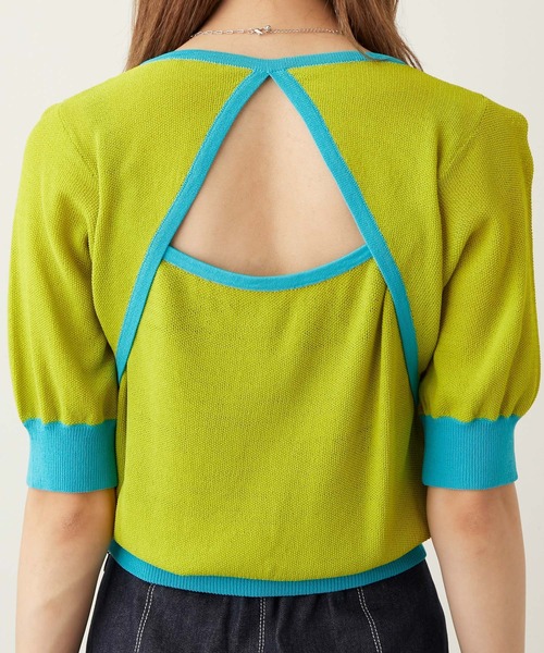Keeepy(キーピー)の「【Keeepy】back open color scheme knit short pullover(ニット/セーター・レディース・ライトグリーン/ブルーグリーン・FREE)」の18枚目の写真