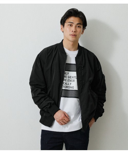 AZUL by moussy(アズールバイマウジー)の「GROSGRAIN BALLOON MA-1/グログランバルーンMA-1(MA-1・メンズ・ライトカーキ/ブラック・MEDIUM/LARGE)」の2枚目の写真