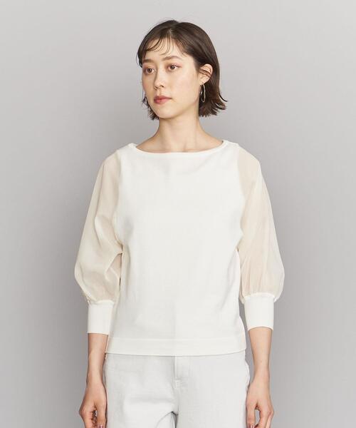 BEAUTY&YOUTH UNITED ARROWS - ユナイテッドアローズ　BY コットンオーガンジー ボートネック 6分袖 ニット BEAUTY&YOUTH UNITED ARROWS（ビューティーアンドユース