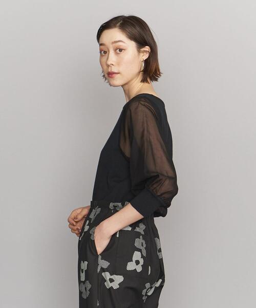 BEAUTY&amp;YOUTH UNITED ARROWS - ユナイテッドアローズ　BY コットンオーガンジー ボートネック 6分袖 ニット BEAUTY&YOUTH UNITED ARROWS（ビューティーアンドユース