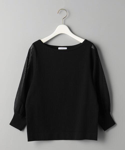 BEAUTY&amp;YOUTH UNITED ARROWS - ユナイテッドアローズ　BY コットンオーガンジー ボートネック 6分袖 ニット BEAUTY&YOUTH UNITED ARROWS（ビューティーアンドユース