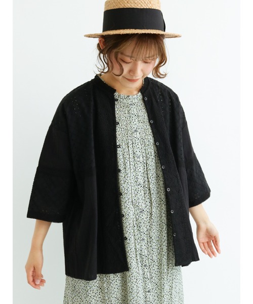 Samansa Mos2(サマンサ モスモス)の「ドビーレースパッチワークブラウス(シャツ/ブラウス・レディース・ブラック/グレー/オフホワイト・フリ-)」の3枚目の写真