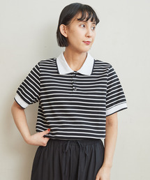 無地＆ボーダーポンチ ポロプルオーバー