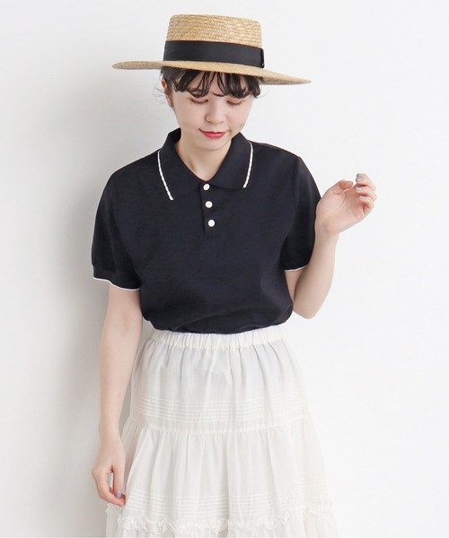 CHILD WOMAN（チャイルドウーマン）の「無地＆ボーダーポンチ ポロプルオーバー（ポロシャツ・レディース・その他/アイボリー/ブラック・FREE）」の3枚目の写真