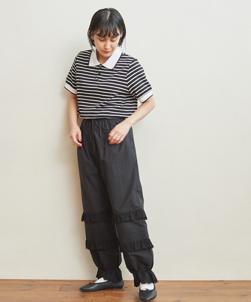 CHILD WOMAN（チャイルドウーマン）の「無地＆ボーダーポンチ ポロプルオーバー（ポロシャツ・レディース・その他/アイボリー/ブラック・FREE）」の8枚目の写真