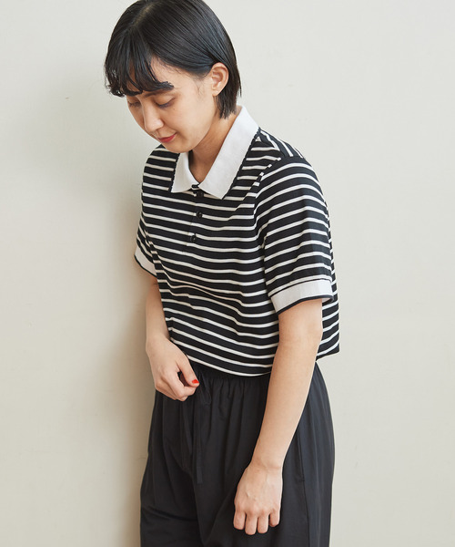 CHILD WOMAN（チャイルドウーマン）の「無地＆ボーダーポンチ ポロプルオーバー（ポロシャツ・レディース・その他/アイボリー/ブラック・FREE）」の4枚目の写真