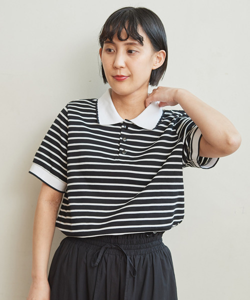 CHILD WOMAN（チャイルドウーマン）の「無地＆ボーダーポンチ ポロプルオーバー（ポロシャツ・レディース・その他/アイボリー/ブラック・FREE）」の7枚目の写真