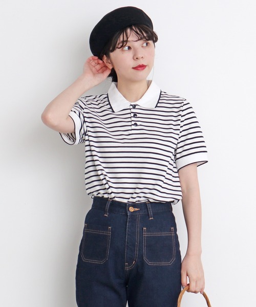 CHILD WOMAN（チャイルドウーマン）の「無地＆ボーダーポンチ ポロプルオーバー（ポロシャツ・レディース・その他/アイボリー/ブラック・FREE）」の19枚目の写真