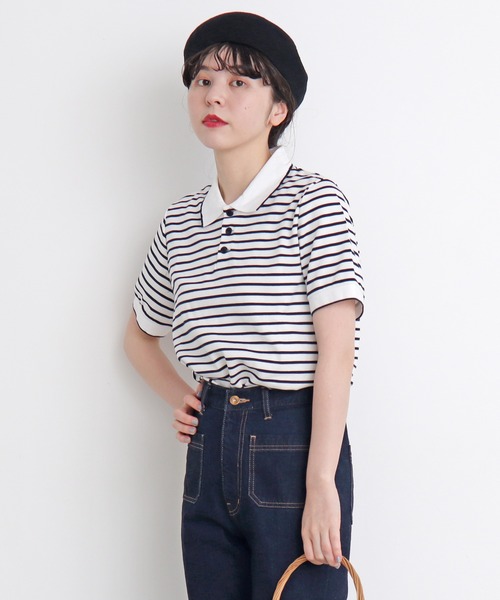 CHILD WOMAN（チャイルドウーマン）の「無地＆ボーダーポンチ ポロプルオーバー（ポロシャツ・レディース・その他/アイボリー/ブラック・FREE）」の20枚目の写真