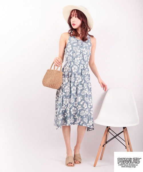 ハイビスカス柄 ノースリーブワンピース ハワイ製 Hilo Hattie ハイビスカス柄 ノースリーブ コットン