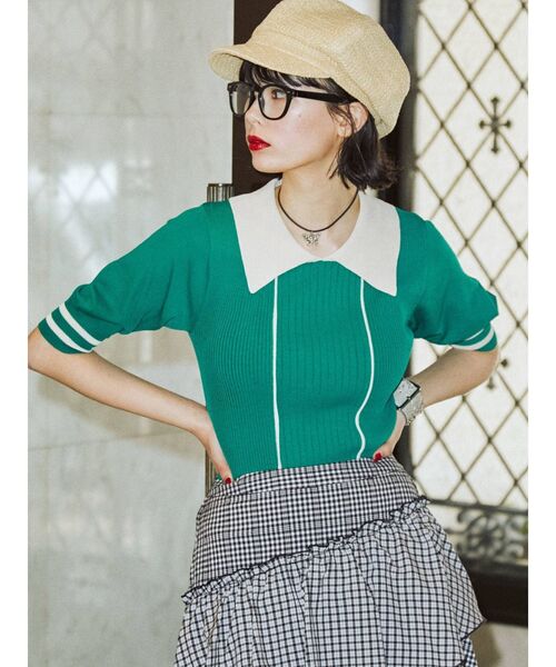 jouetie（ジュエティ）の「ピンタックバイカラーサマーニット（ニット/セーター・レディース・ブラック/ブルー/グリーン・MEDIUM）」の3枚目の写真