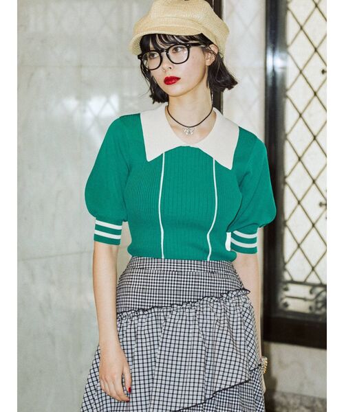 jouetie（ジュエティ）の「ピンタックバイカラーサマーニット（ニット/セーター・レディース・ブラック/ブルー/グリーン・MEDIUM）」の11枚目の写真