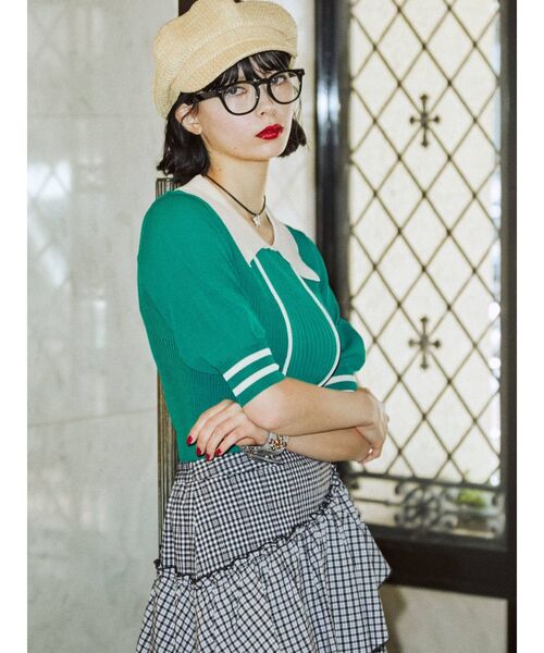 jouetie（ジュエティ）の「ピンタックバイカラーサマーニット（ニット/セーター・レディース・ブラック/ブルー/グリーン・MEDIUM）」の14枚目の写真