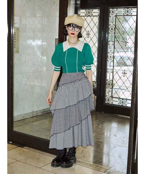 jouetie（ジュエティ）の「ピンタックバイカラーサマーニット（ニット/セーター・レディース・ブラック/ブルー/グリーン・MEDIUM）」の17枚目の写真