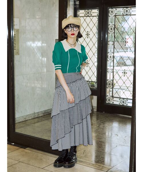 jouetie（ジュエティ）の「ピンタックバイカラーサマーニット（ニット/セーター・レディース・ブラック/ブルー/グリーン・MEDIUM）」の8枚目の写真