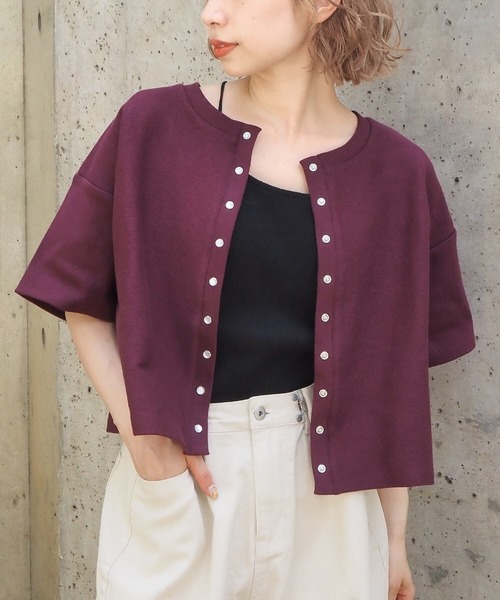 tiptop（ティップトップ）の「スナップボタン半袖カーディガン（カーディガン/ボレロ・レディース・ブラック/グレー/ピンク/ライトグリーン/ライトピンク/レッド/グリーン/オフホワイト/エンジ・FREE）」の8枚目の写真