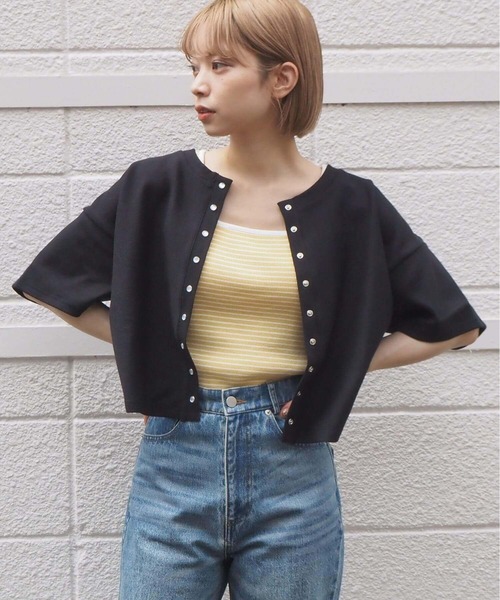 tiptop（ティップトップ）の「スナップボタン半袖カーディガン（カーディガン/ボレロ・レディース・ブラック/グレー/ピンク/ライトグリーン/ライトピンク/レッド/グリーン/オフホワイト/エンジ・FREE）」の10枚目の写真