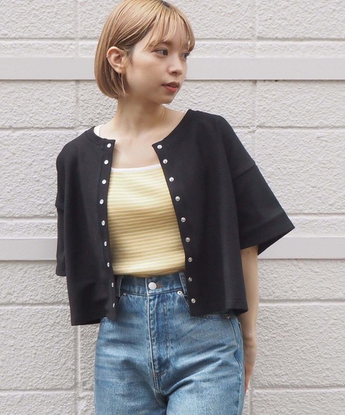 tiptop（ティップトップ）の「スナップボタン半袖カーディガン（カーディガン/ボレロ・レディース・ブラック/グレー/ピンク/ライトグリーン/ライトピンク/レッド/グリーン/オフホワイト/エンジ・FREE）」の11枚目の写真