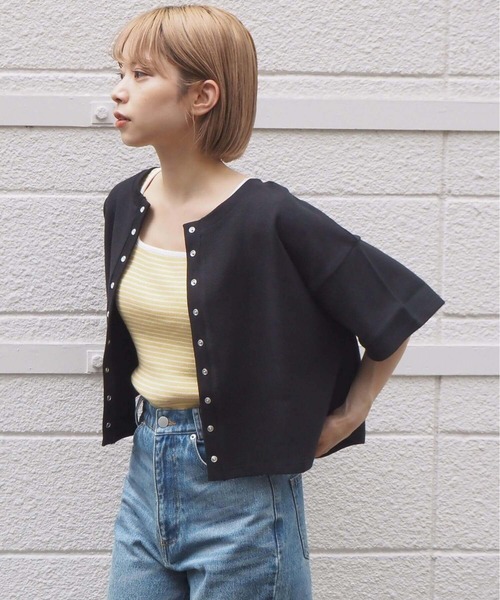 tiptop（ティップトップ）の「スナップボタン半袖カーディガン（カーディガン/ボレロ・レディース・ブラック/グレー/ピンク/ライトグリーン/ライトピンク/レッド/グリーン/オフホワイト/エンジ・FREE）」の12枚目の写真