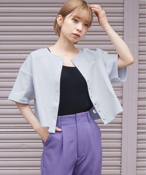 tiptop（ティップトップ）の「スナップボタン半袖カーディガン（カーディガン/ボレロ・レディース・ブラック/グレー/ピンク/ライトグリーン/ライトピンク/レッド/グリーン/オフホワイト/エンジ・FREE）」の14枚目の写真