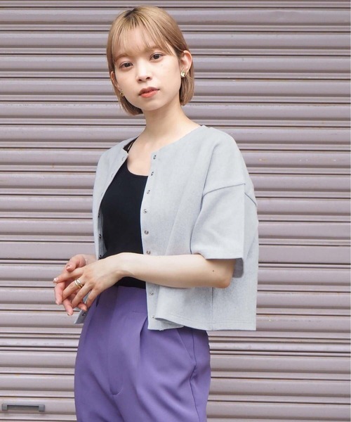 tiptop（ティップトップ）の「スナップボタン半袖カーディガン（カーディガン/ボレロ・レディース・ブラック/グレー/ピンク/ライトグリーン/ライトピンク/レッド/グリーン/オフホワイト/エンジ・FREE）」の16枚目の写真