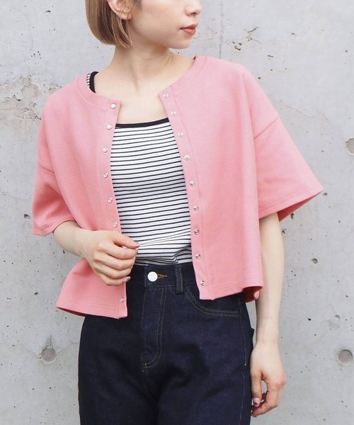 tiptop（ティップトップ）の「スナップボタン半袖カーディガン（カーディガン/ボレロ・レディース・ブラック/グレー/ピンク/ライトグリーン/ライトピンク/レッド/グリーン/オフホワイト/エンジ・FREE）」の22枚目の写真