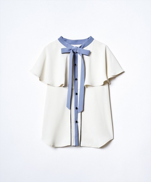 REDYAZEL（レディアゼル）の「バイカラーフリルノースリブラウス（シャツ/ブラウス・レディース・ベージュ/ネイビー/オフホワイト・SMALL/MEDIUM）」の4枚目の写真