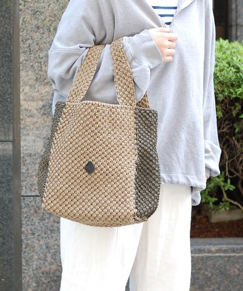 CLEDRAN(クレドラン)の「CL3382 HAND KNIT TOTE 手編み アクリルロープ ショッパー(ショルダーバッグ・レディース・ブラック/ベージュ/グレー/グリーン・FREE)」の3枚目の写真
