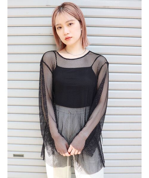 MURUA（ムルーア）の「ルーズメッシュトップス（Tシャツ/カットソー・レディース・ホワイト/ブラック・FREE）」の4枚目の写真