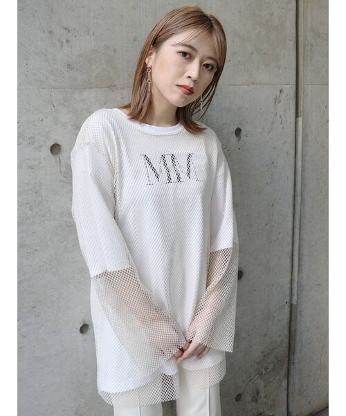 MURUA（ムルーア）の「ルーズメッシュトップス（Tシャツ/カットソー・レディース・ホワイト/ブラック・FREE）」の5枚目の写真