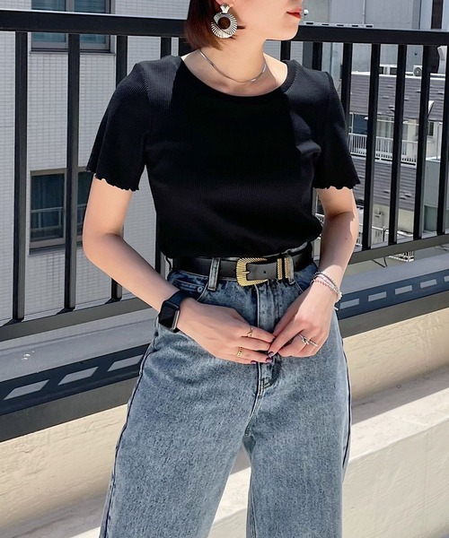 PAGEBOY(ページボーイ)の「テレコメローコンパクトTシャツ(Tシャツ/カットソー・レディース・ブラック/オフホワイト/ロイヤルブルー/グレイッシュベージュ・FREE)」の3枚目の写真