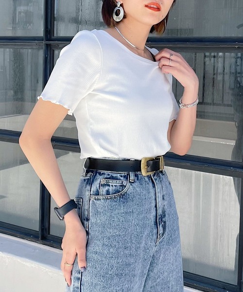 PAGEBOY(ページボーイ)の「テレコメローコンパクトTシャツ(Tシャツ/カットソー・レディース・ブラック/オフホワイト/ロイヤルブルー/グレイッシュベージュ・FREE)」の5枚目の写真