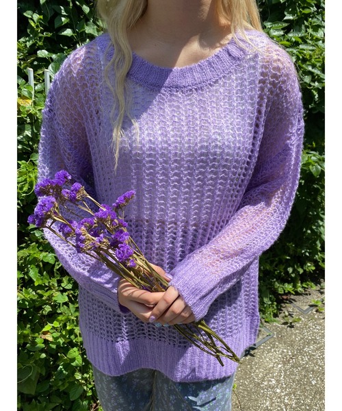 WC（ダブル シー）の「カラーメッシュニット（ニット/セーター・レディース・ホワイト/ブラック/パープル/オレンジ/グリーン・FREE）」の4枚目の写真