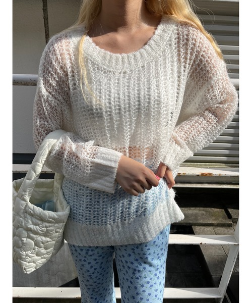 WC（ダブル シー）の「カラーメッシュニット（ニット/セーター・レディース・ホワイト/ブラック/パープル/オレンジ/グリーン・FREE）」の14枚目の写真