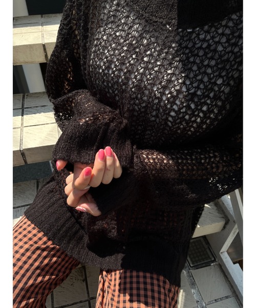 WC（ダブル シー）の「カラーメッシュニット（ニット/セーター・レディース・ホワイト/ブラック/パープル/オレンジ/グリーン・FREE）」の6枚目の写真