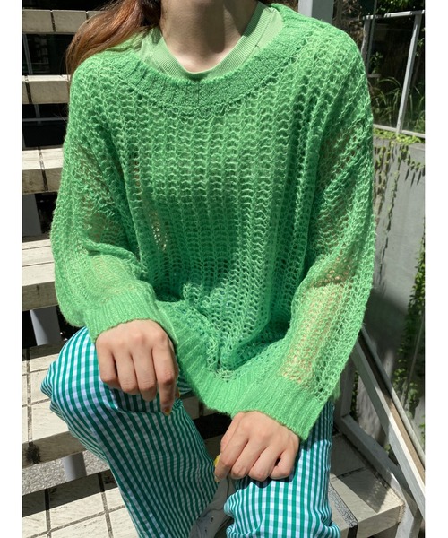 WC（ダブル シー）の「カラーメッシュニット（ニット/セーター・レディース・ホワイト/ブラック/パープル/オレンジ/グリーン・FREE）」の15枚目の写真