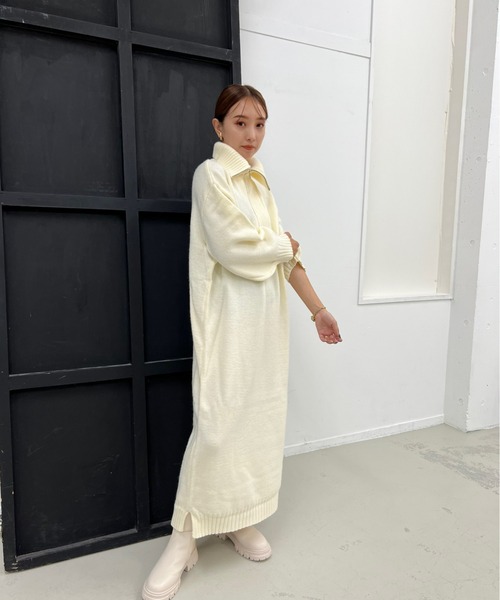 y/m by 村岡美里(イムバイムラオカミサト)の「村岡美里×y/m ハーフジップニットワンピース(ワンピース・レディース・ブラック/グレー/オフホワイト・FREE)」の9枚目の写真