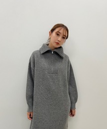 イム　y/m 村岡美里　ハーフジップ　ウールニットワンピース　チャコールグレー イム村岡美里ハーフジップウールニットワンピースチャコールグレー