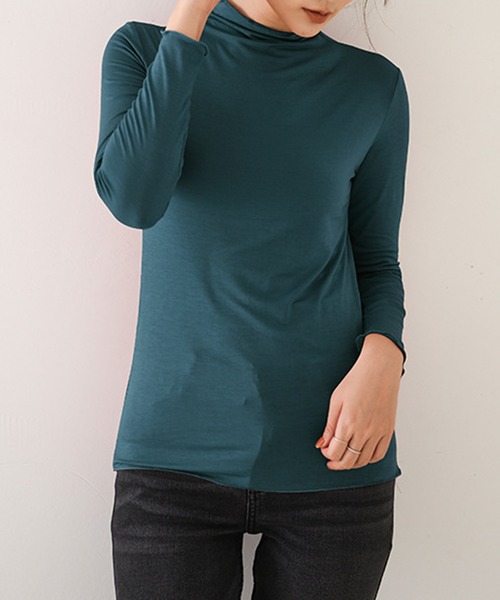 Amulet(アミュレット)の「ハイネックカットソー(Tシャツ/カットソー・レディース・ホワイト/ブラック/ダークグリーン/ベージュ/グレー/レッド/ピンク/グリーン/ライトグリーン/モカ・M/L/XL)」の1枚目の写真